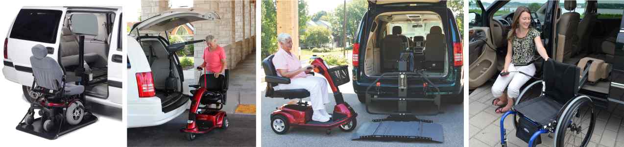 Four images of various wheelchair lifts