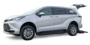 Image of a silver Toyota sienna hybrid rear-entry wheelchair van from Vantage Mobility