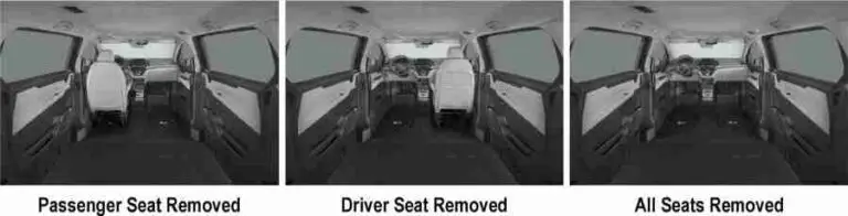 Three images of inside a Honda Odyssey wheelchair van showing various seating arrangements