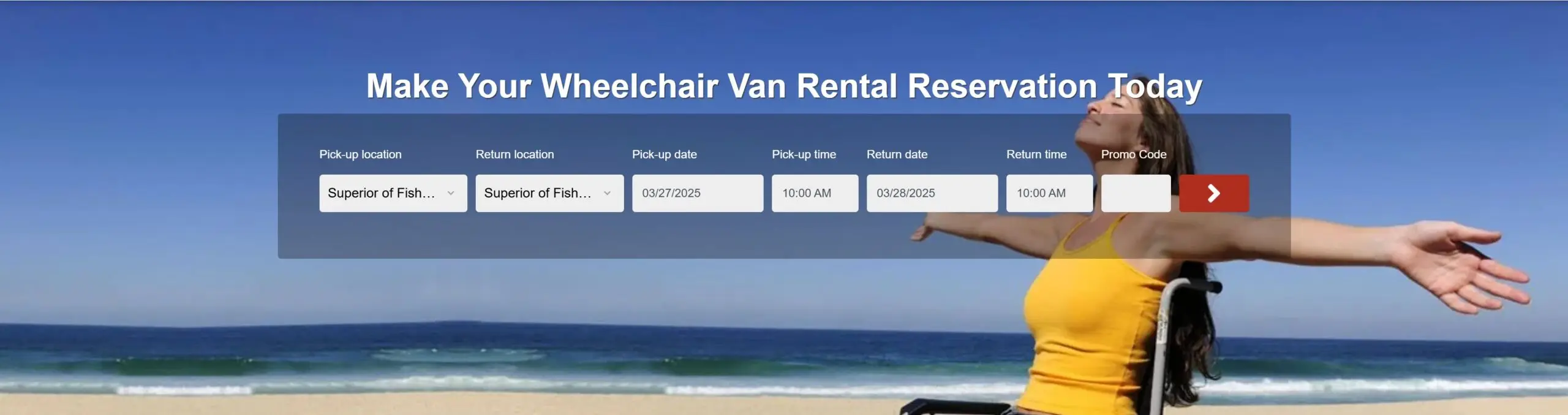 Woman in a yellow shirt sitting in a wheelchair on the beach with ocean in the background