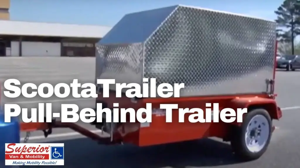 ScootaTrailer Pull-Behind Trailer for wheelchairs and scooters with optional cover in a parking lot