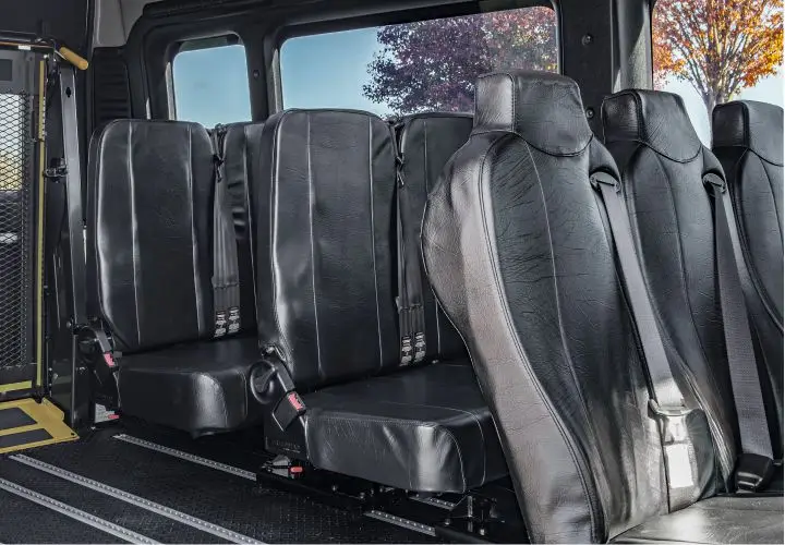 Closeup seating image on Ram Promaster Full-size ADA wheelchair van from FR Conversions