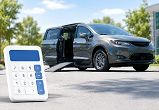 calculator next to a side entry minivan